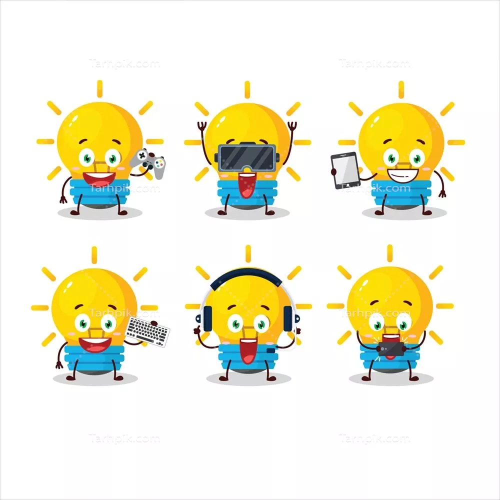 وکتور ایدههایی برای لامپ با شخصیتهای کارتونی که در حال بازی هستند