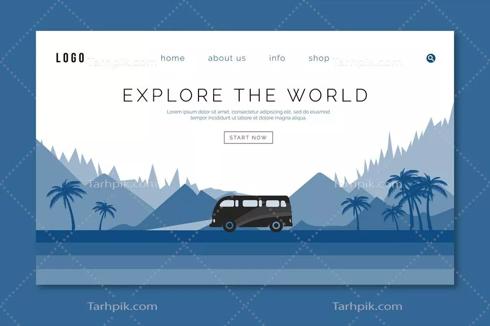 قالب صفحه فرود سفر با طراحی کلاسیک در رنگ آبی وکتور