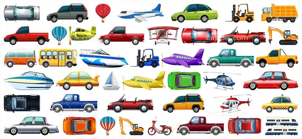 وکتور مجموعهای بزرگ از تصاویر نقاشی وسایل حملونقل مختلف