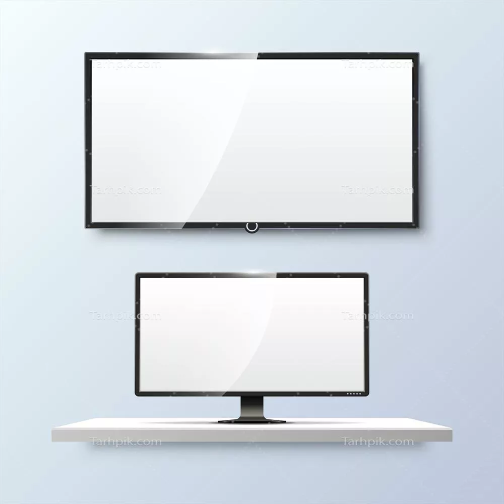 وکتور صفحه نمایش تلویزیون LCD خالی با پسزمینه سفید و طراحی تخت و مدرن