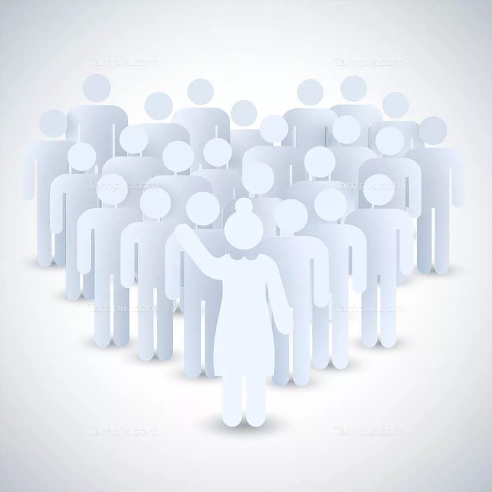 وکتور تصویر گروهی از افراد تحت رهبری یک زن به عنوان رئیس در محل کار