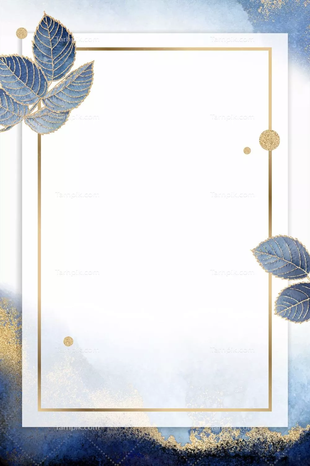 فریم مستطیلی پایه‌دار با طراحی طلایی و برگ‌های زیبا به صورت وکتور