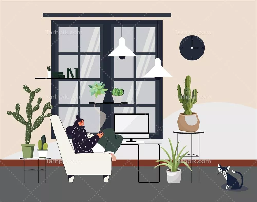 وکتور نقاشی طبیعت با درختان به عنوان بخشی از سبک زندگی آرامش بخش در دکوراسیون داخلی