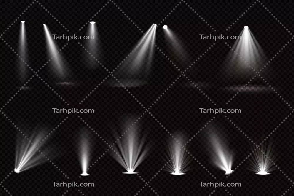 پرتوهای نور از پروژکتورهای نقطهای بر روی زمین به صورت وکتور ایزوله
