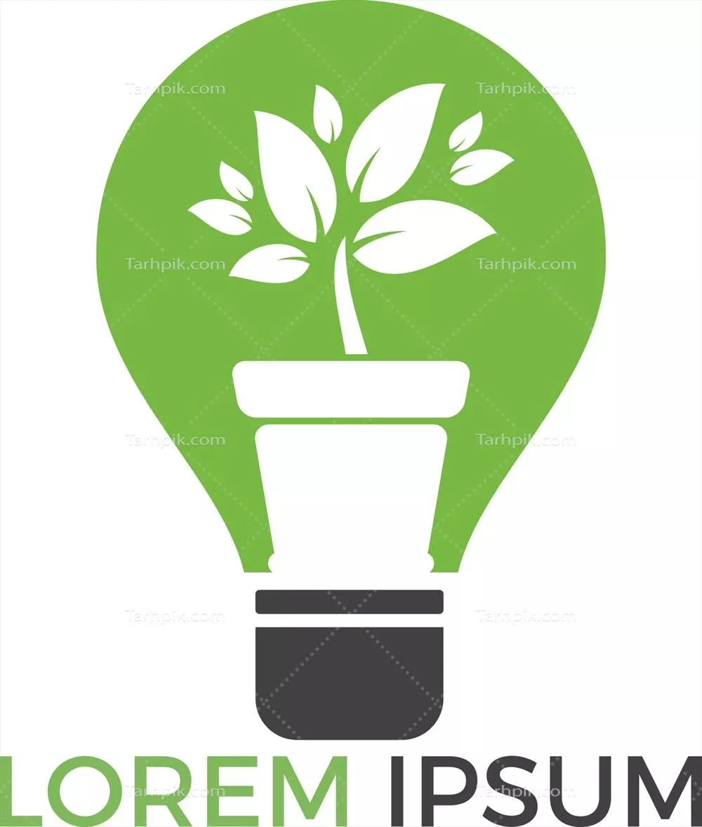 وکتور طراحی لوگو مفهومی با ترکیب لامپ و گیاه در گلدان برای هویت برند