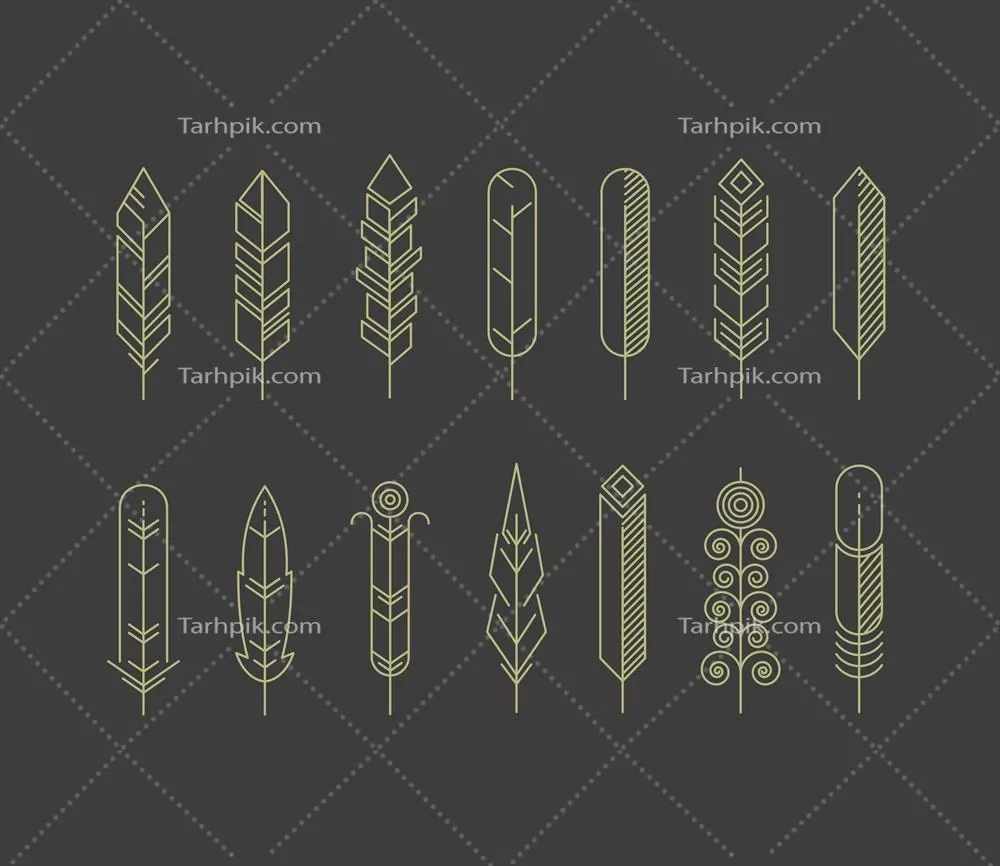 ست نمادهای وکتور پرهای خطی برای طراحی گرافیکی