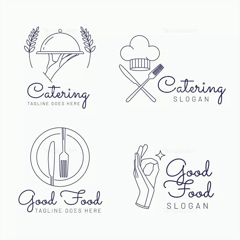 وکتور مجموعه لوگوی خدمات کترینگ خطی و مسطح با طراحی مدرن