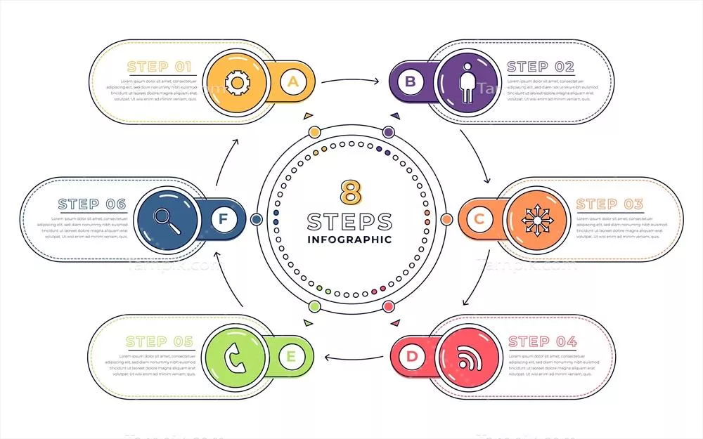 نمودار اینفوگرافیک تخت و دایره ای به صورت وکتور برای تحلیل های بصری