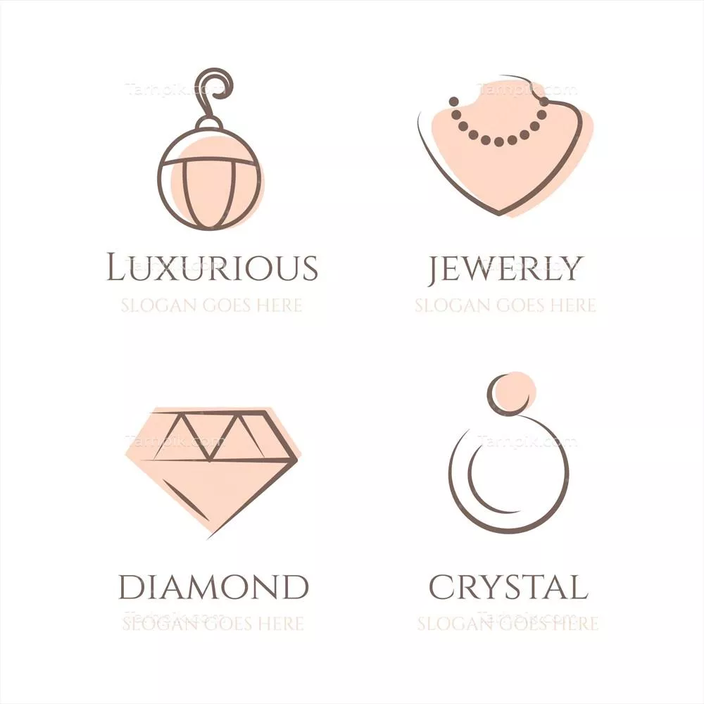 مجموعه لوگو جواهرات با طراحی خطی و مسطح به صورت وکتور