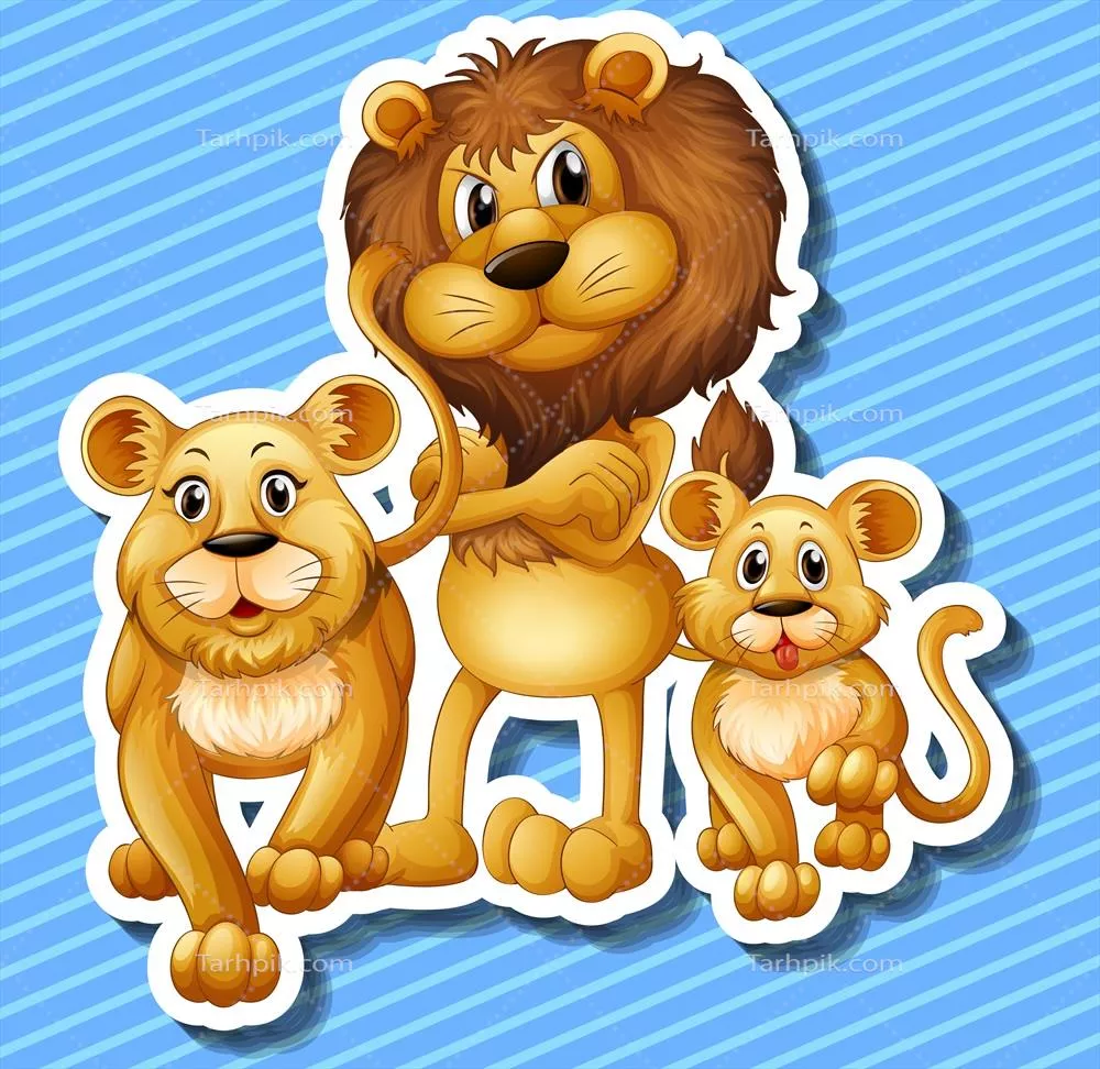 خانواده شیرها با توله کوچک - وکتور زیبای حیوانات وحشی