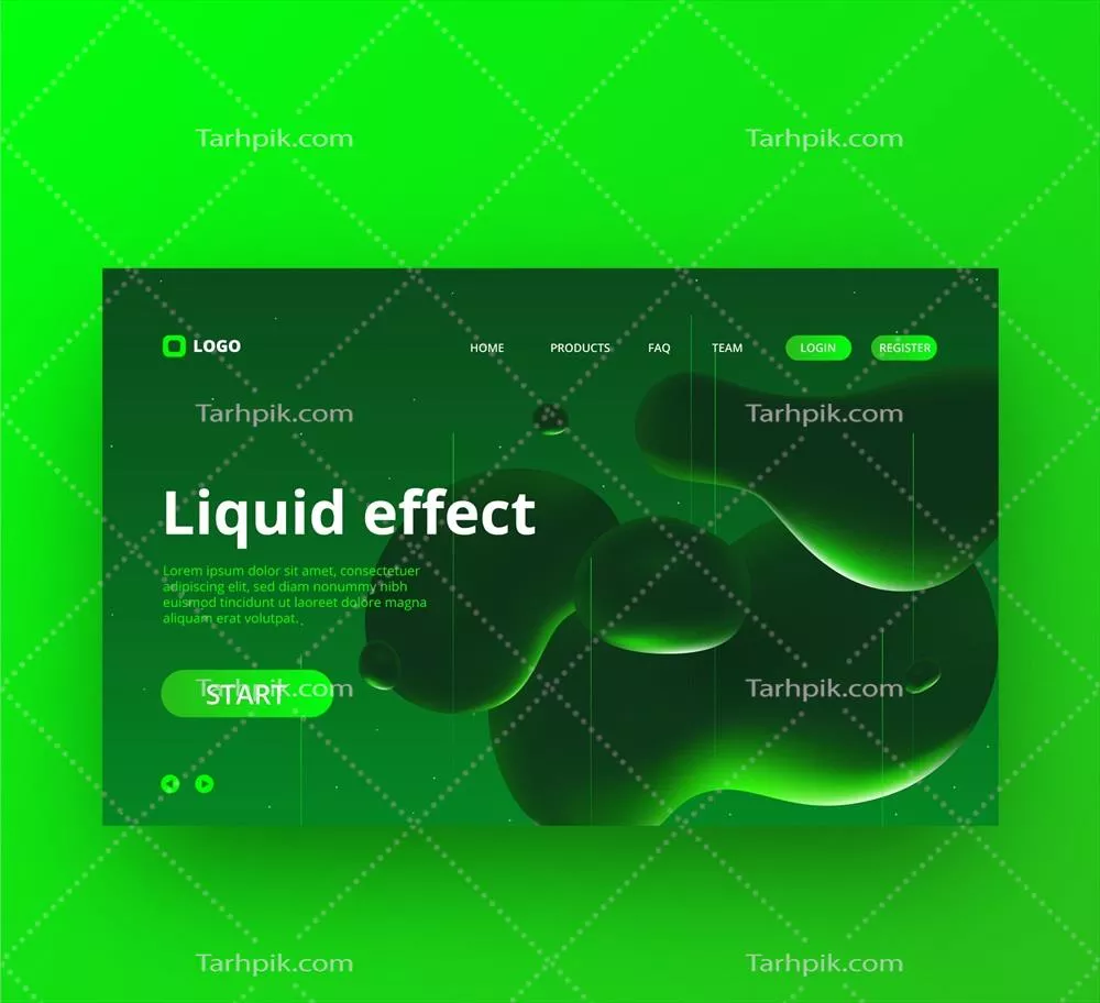 طراحی صفحه فرود با اثرات مایع به صورت وکتور برای وب سایت