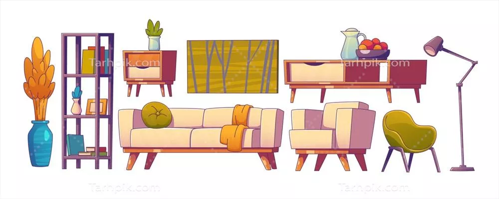 مجموعه وکتور مبلمان کارتونی برای اتاق نشیمن دنج و دلپذیر