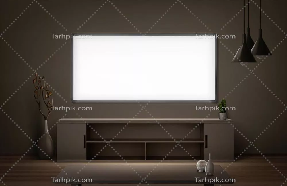 وکتور نقاشی شب از اتاق نشیمن با تلویزیون ال سی دی عریض و مدرن