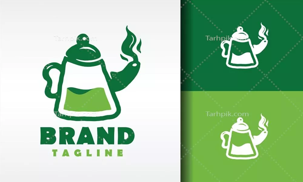 وکتور طراحی لوگوی خلاقانه با تصویر کتری مایع برای برند چای