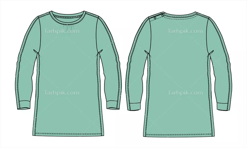 طراحی وکتور لباس زنانه آستین‌بلند بلند تا زانو با جزئیات زیبا