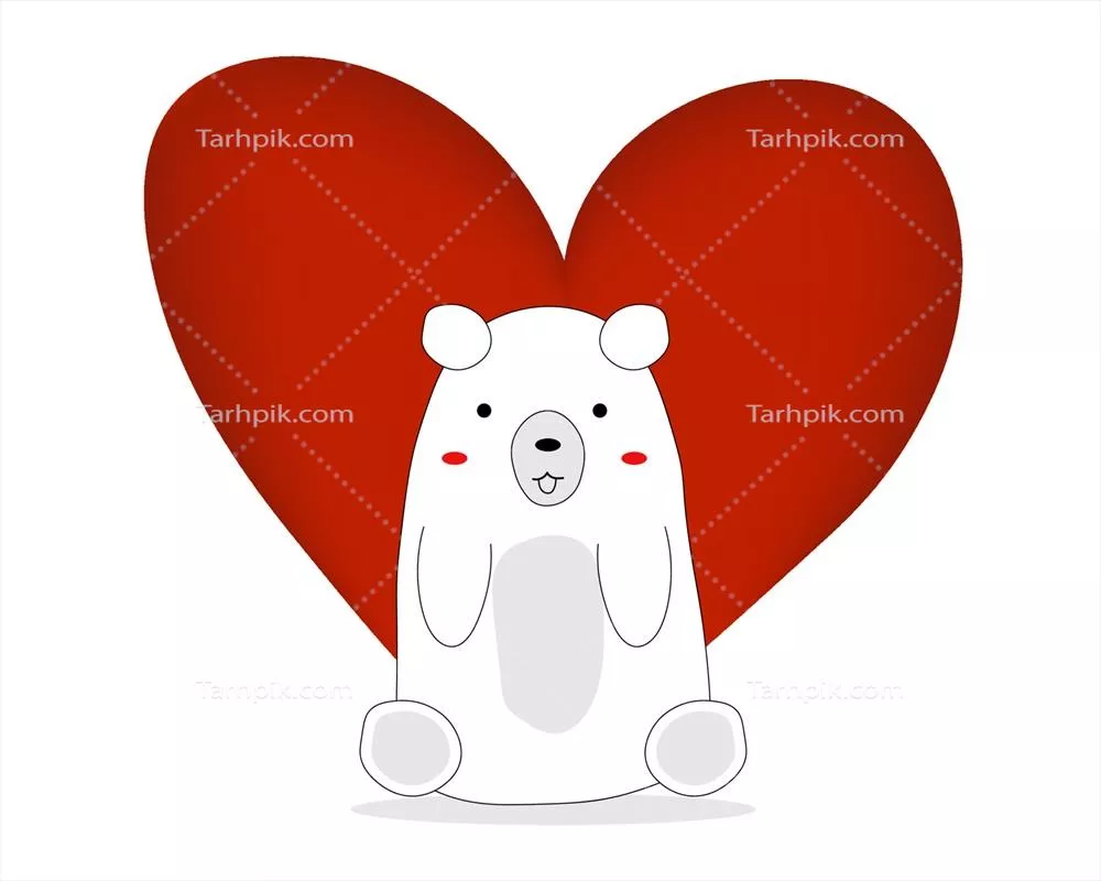 وکتور محبت و نیکی: خرس بزرگ سفیدی که به زیبایی در جلوی یک کاناپه قرمز نشسته است