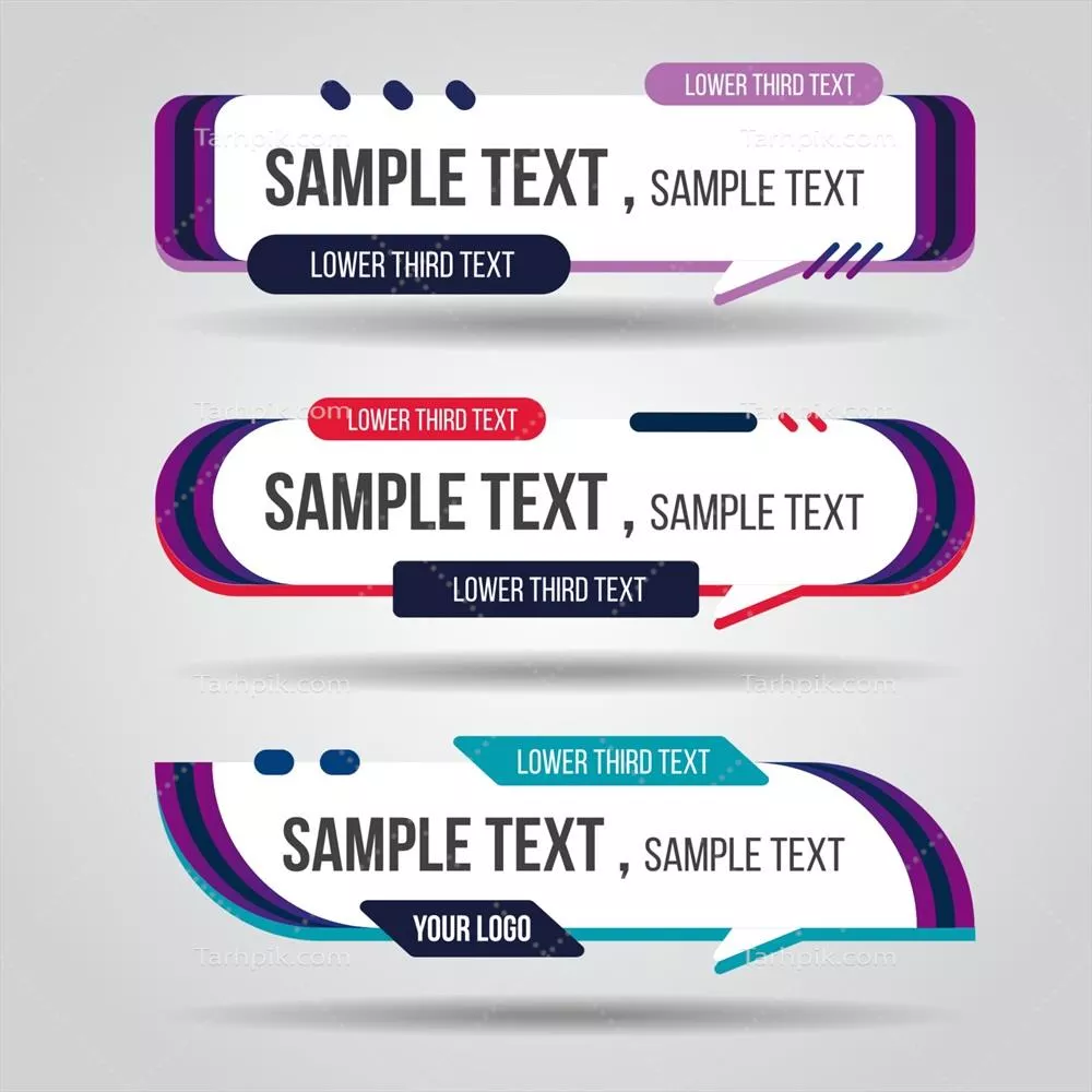 وکتور طراحی مدرن و امروزی قالب زیرنویس زنده با رنگهای بنفش، قرمز و آبی