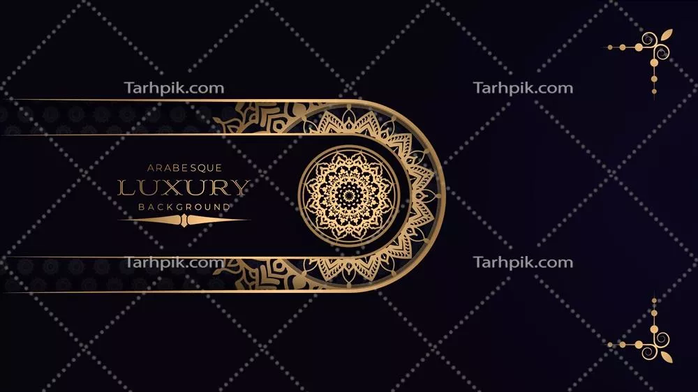 وکتور پسزمینه لوکس مشکی با الگوی عربسک طلایی بر روی مشکی