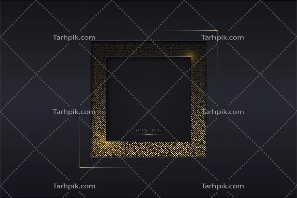 وکتور قاب لوکس تیره با طراحی مدرن و نقطه‌های طلایی درخشان دایره‌ای شکل