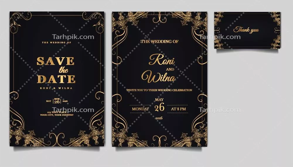 وکتور ست کارت دعوت عروسی لوکس و باوقار با طراحی بی نظیر