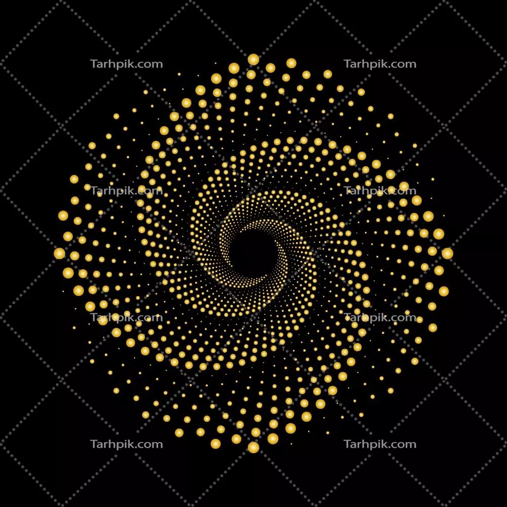 وکتور الگو دایره ای لوکس با دورنگ نقطه طلایی در قالب گرداب مارپیچی