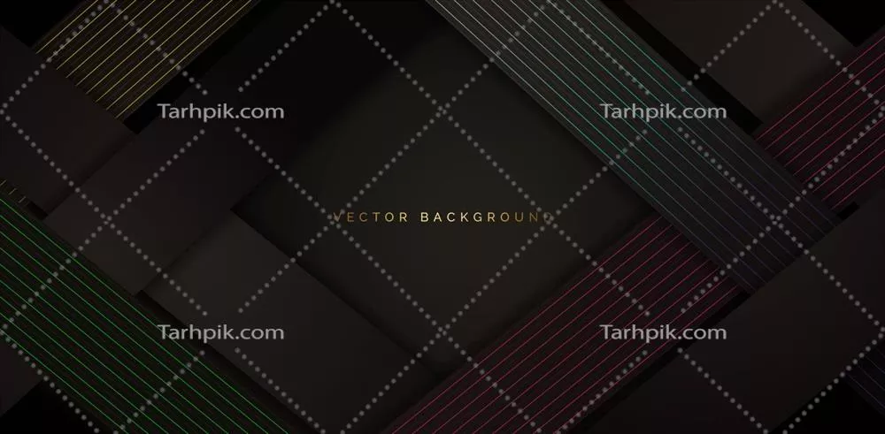 وکتور زمینه سیاه لوکس مدرن با نوارهای رنگی پیچیده و زیبا