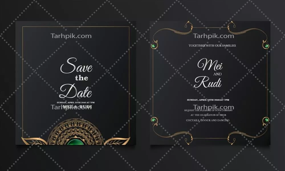 وکتور دسته کارت دعوت عروسی لوکس و با تاریخ مشخص برای مهمانی بینظیر