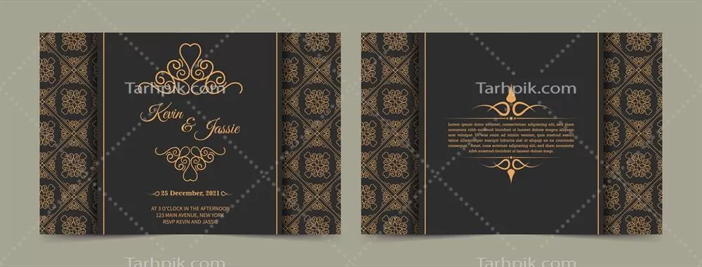 وکتور طرح دعوت نامه لوکس و vintage با رنگ های طلایی و خاکستری