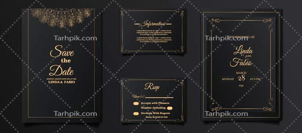 وکتور مجموعه طراحی کارت دعوت عروسی لوکس با طرحها و الگوهای بینظیر