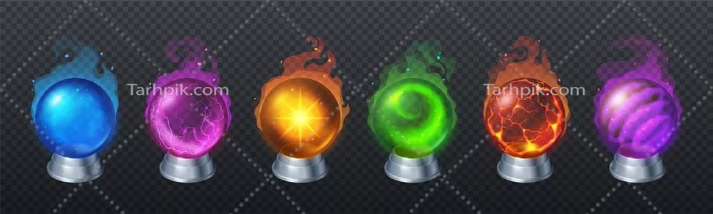 ست کرههای جادویی شفاف، گویهای پیشگویی و طالع بینی با طراحی وکتور