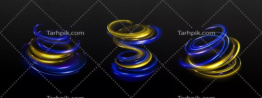 وکتور موج مارپیچی جادویی با ستاره‌های درخشان آبی و طلایی