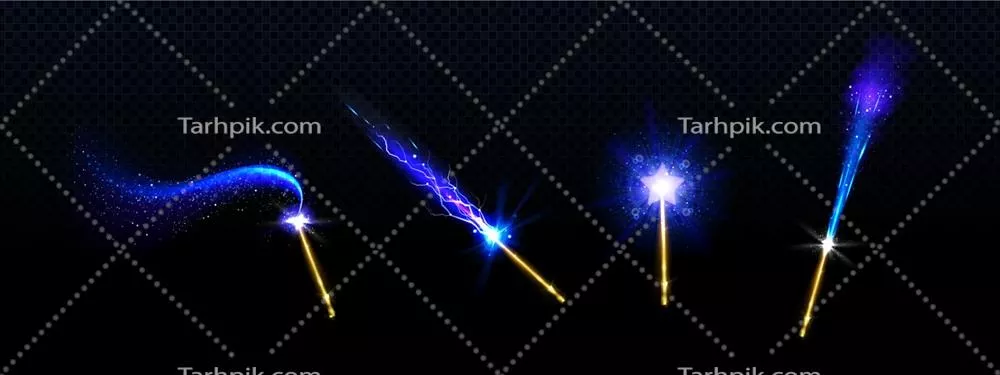 وکتور عصاهای جادویی با ستاره آبی و اثر درخشان درخشش