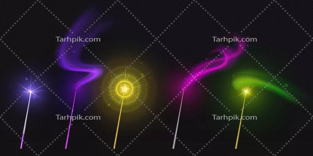 وکتور عصاهای جادویی با ستاره و دنباله های درخشان و درخشش جذاب