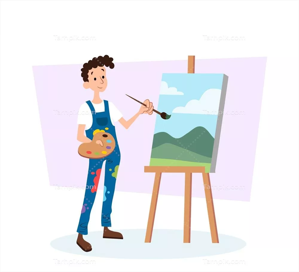 هنرمند مرد در حال انجام کار هنری - تصویر وکتور