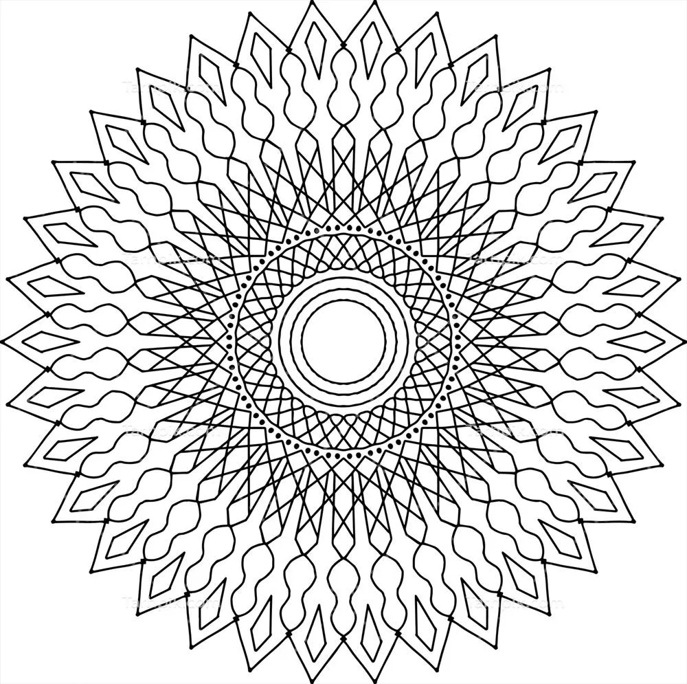 طراحی ماندالا برای رنگ‌آمیزی - وکتور سیاه و سفید برای آرامش بخشی