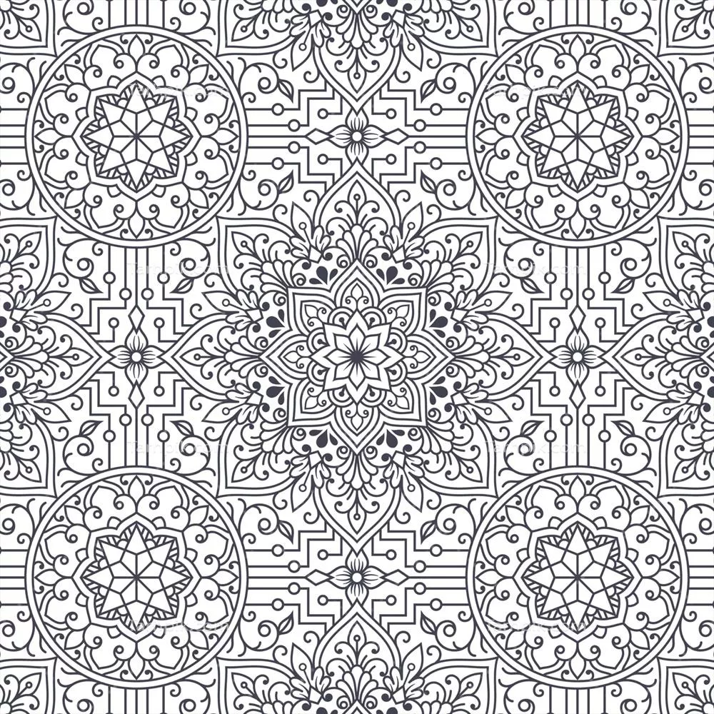 وکتور طراحی الگوی ماندالا-گلدار پیوسته و بی‌نظیر برای کاربردهای هنری