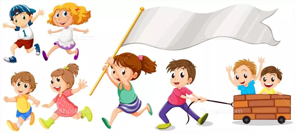 وکتور تصویری از گروهی از کودکان با لبخندهای شاد و سرزنده در محیطی شاداب