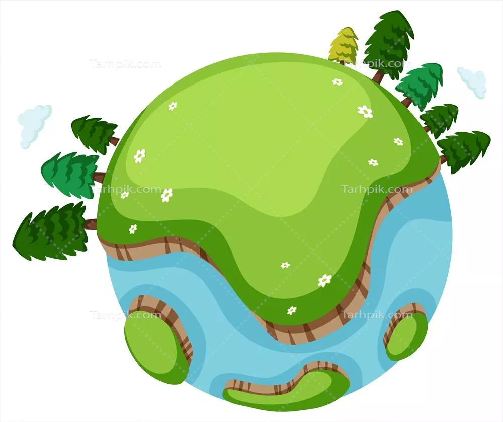 تصویر وکتوری از درختان فراوان و چمن سبز بر روی زمین