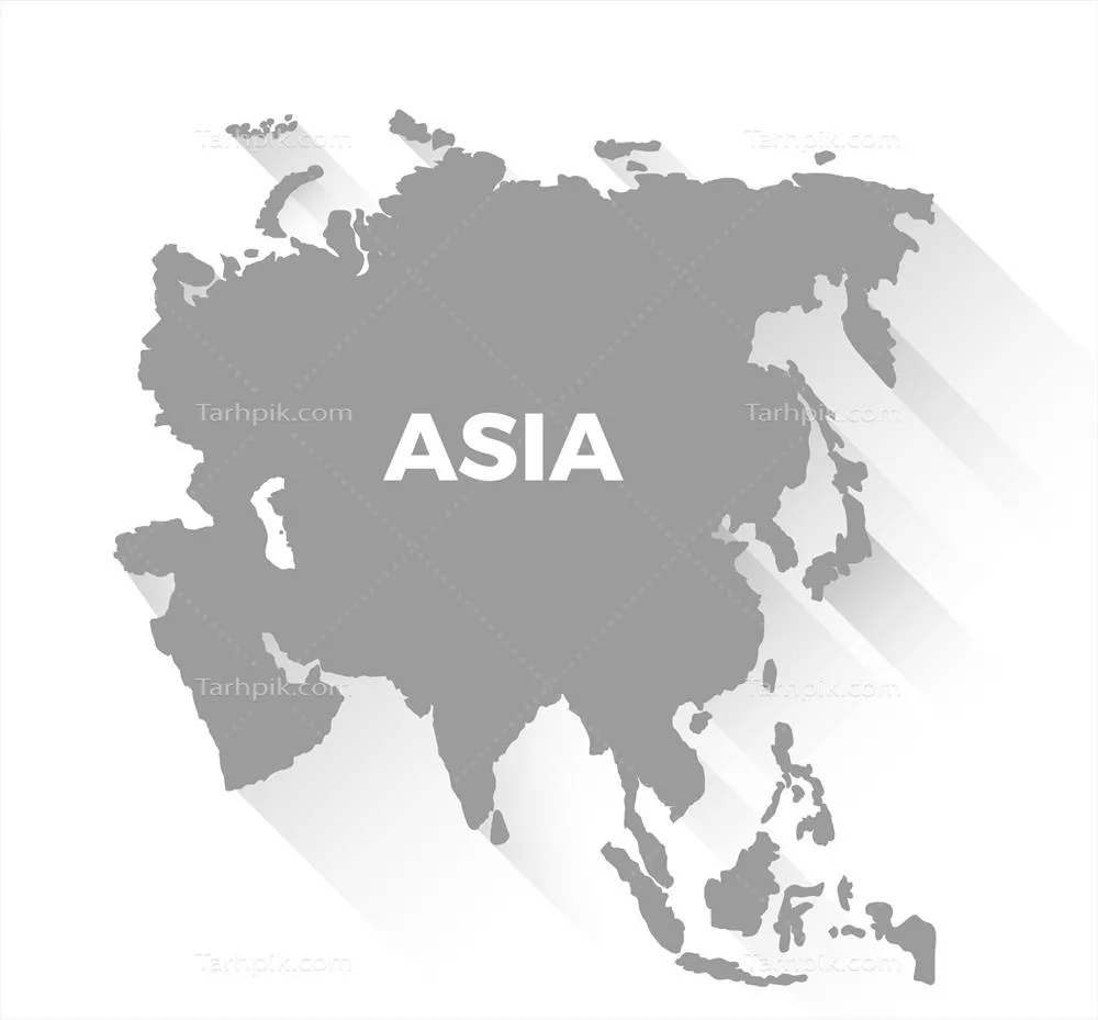 نقشه آسیا به صورت وکتور و با طراحی مسطح و ساده