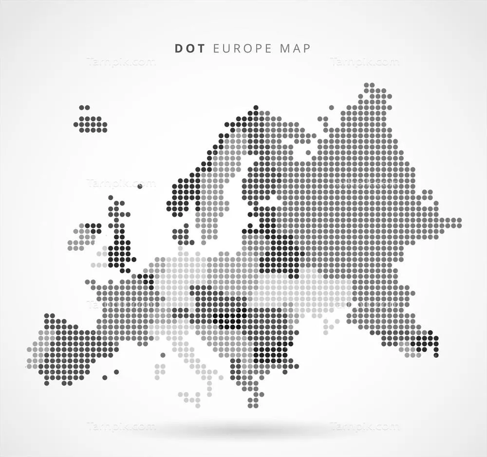 نقشه اروپا با نقاط در سبک تخت و وکتور طراحی شده