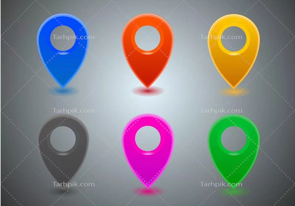 وکتور نقشهها و آیکونهای مکان با رنگهای متنوع و جذاب