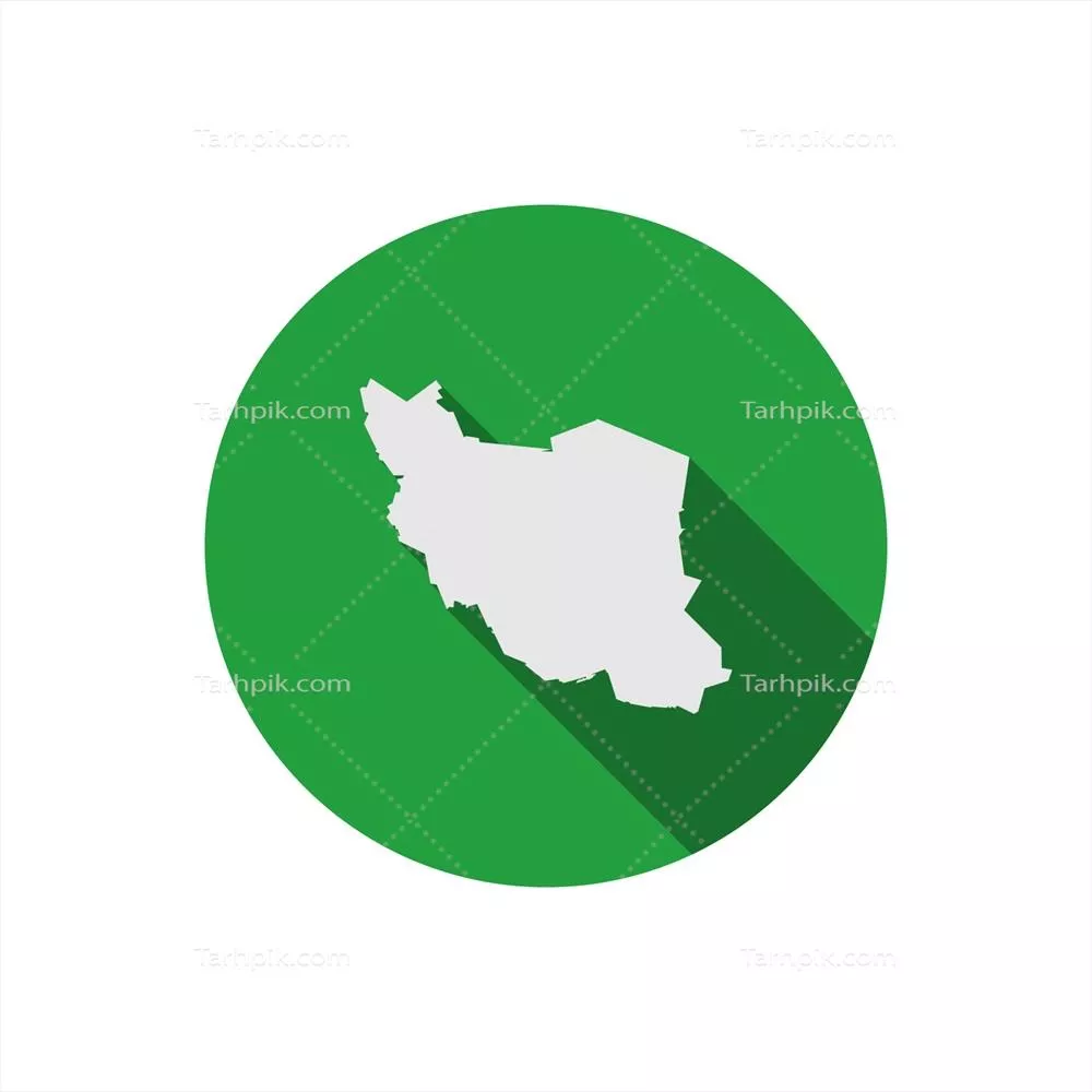 وکتور نقشه ایران بر روی دایره سبز با سایه بلند و زیبا