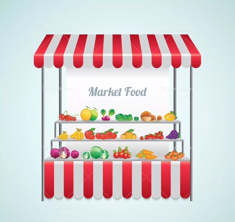 تصویر وکتوری از بازار غذا: تنوع و لذت در انتخاب مواد غذایی