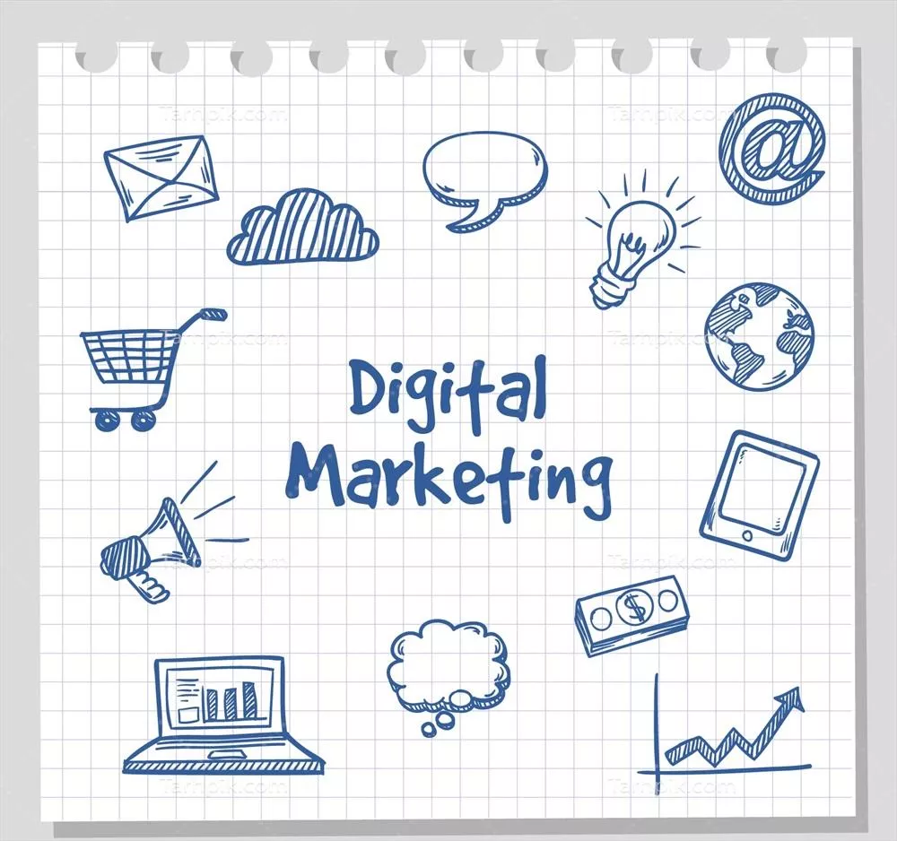 زمینه بازاریابی با طراحی دستی مفاهیم دیجیتال در فرمت وکتور
