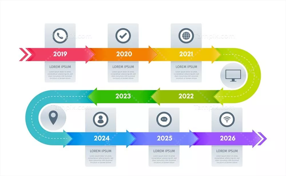 الگوی نمودارهای اینفوگرافیک زمانبندی بازاریابی به صورت وکتور