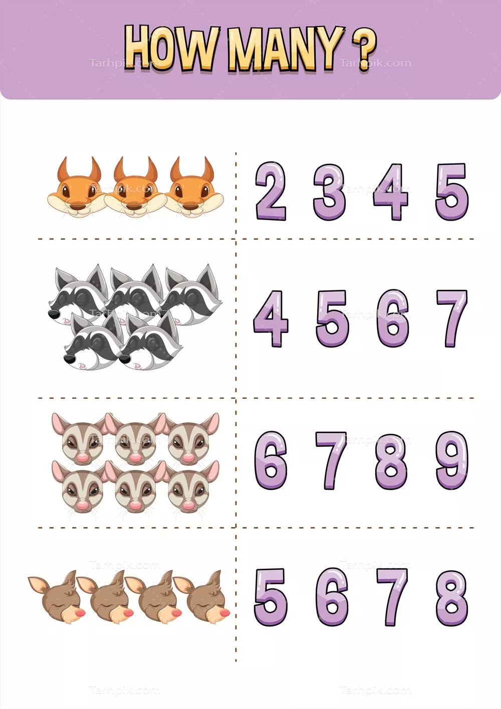 بازی تطبیق تصاویر با اعداد برای کودکان - وکتور جذاب و آموزشی