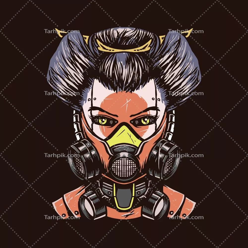 وکتور تصویری دستکشیده از ژاپنی مکانیکی با الهام از گیشا