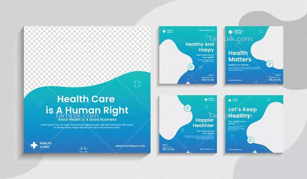 وکتور قالب پستهای رسانههای اجتماعی برای کلینیکهای پزشکی و بهداشتی