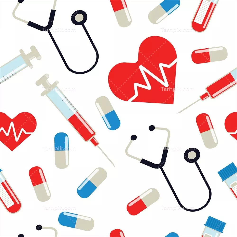 وکتور الگوی پس‌زمینه یکنواخت با آیکن‌های پزشکی و بیمارستانی مسطح