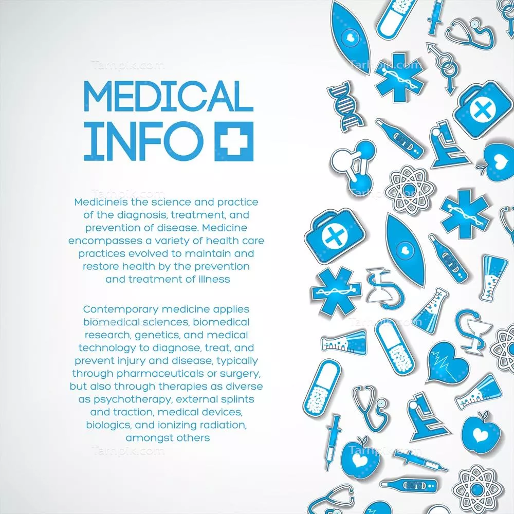 وکتور قالب درمان پزشکی با طراحی آیکون‌های کاغذی آبی و متن ساده